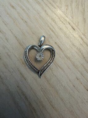 Zales Silver Heart Pendant with Diamond Accent